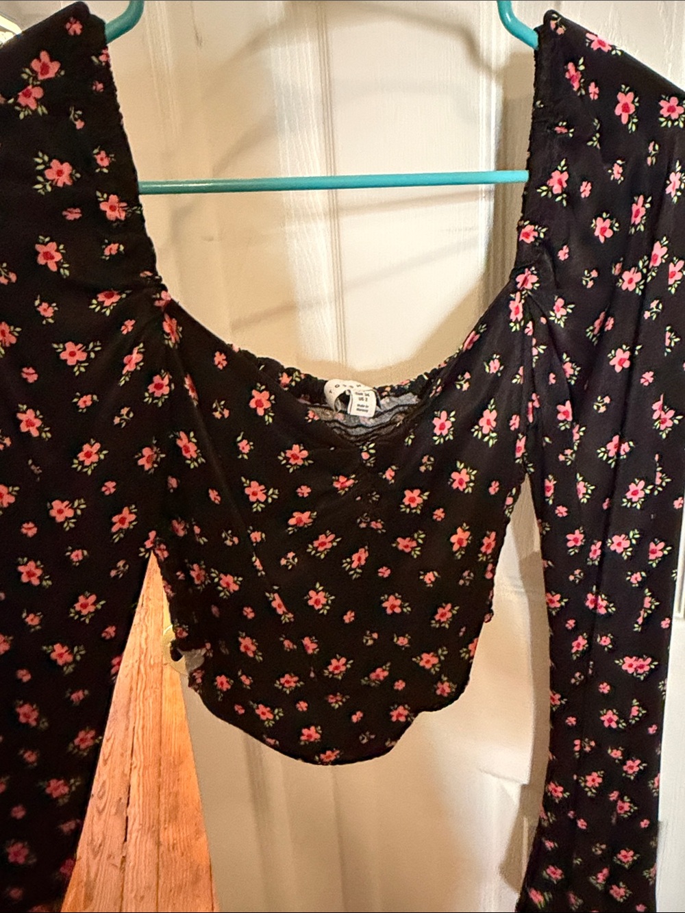 Topshop Women’s Black Floral Top with Pink Flower Print